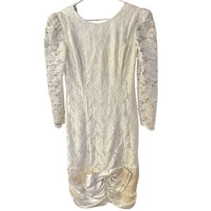 Vtg Susan Roselli By Vijack Crewm Wedding Cocktail Dress Bow Lace Size 9/10 chic